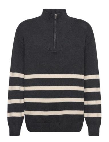 Lindex Sweater Knitted Halfzip Stripe Marinblå